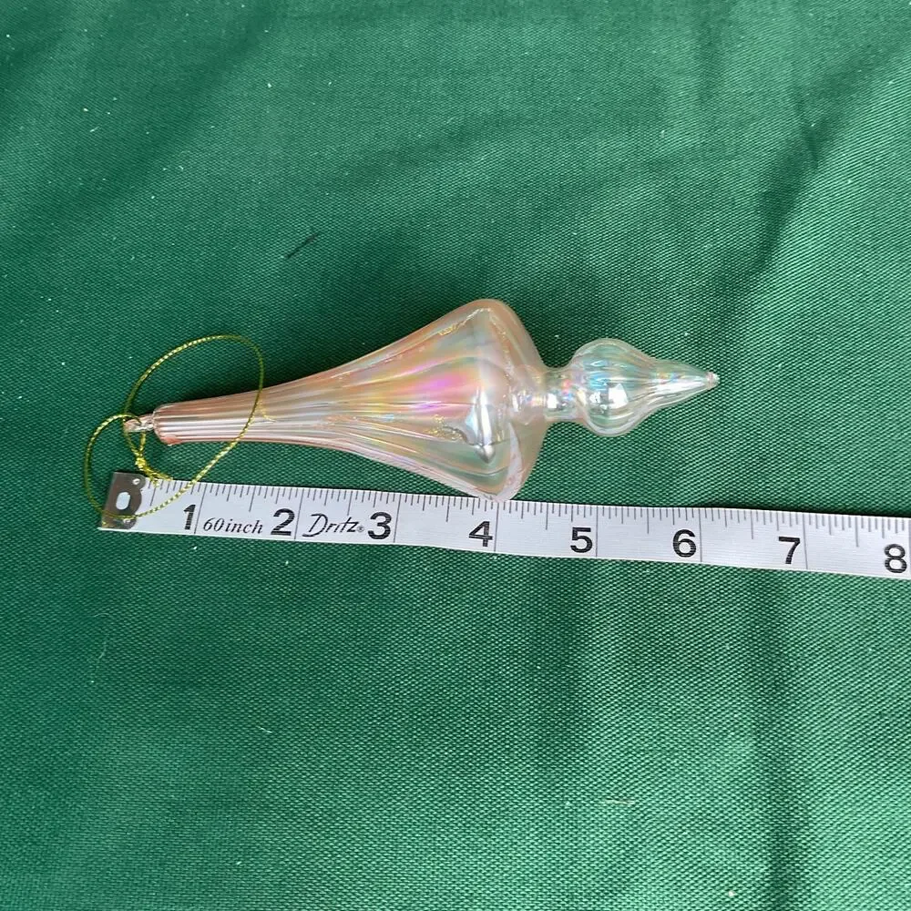 Iridescent Blush Pink Glass Finial Drop Christmas Tree Ornament